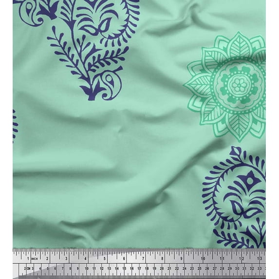 Soimoi Cotton Duck Fabric Paisley,Leaves & Floral Mandala Block Print Fabric by The Yard 42 Inch Wide