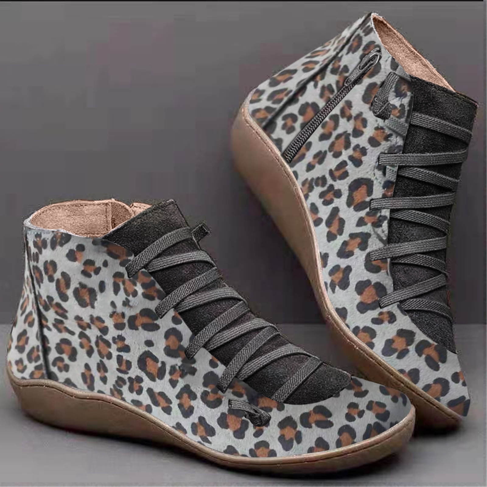 Womens Trendy Casual Round Toe Lace Up High Tops Flat Ankle Boots