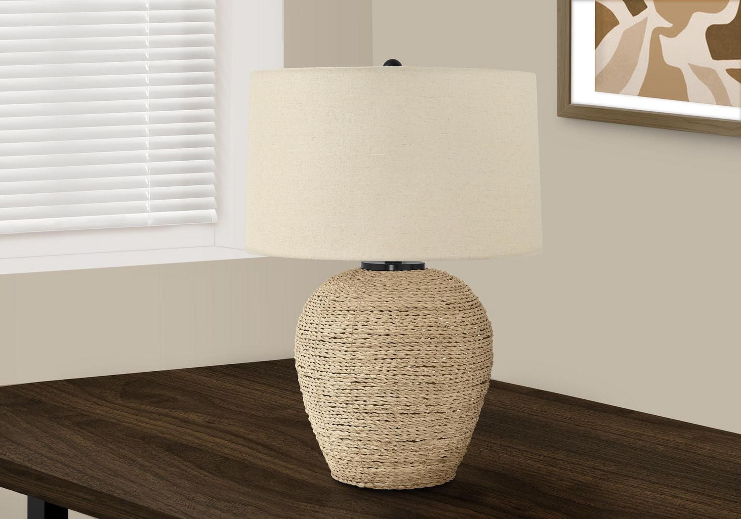 Monarch Specialties Lighting, 25"h, Table Lamp, Rattan, Beige Shade, Transitional