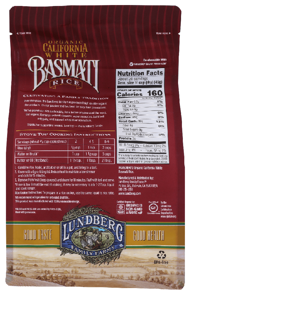 6 Pack : Lundberg Organic California White Basmati Rice, 32 Ounce : Dried Basmati Rice