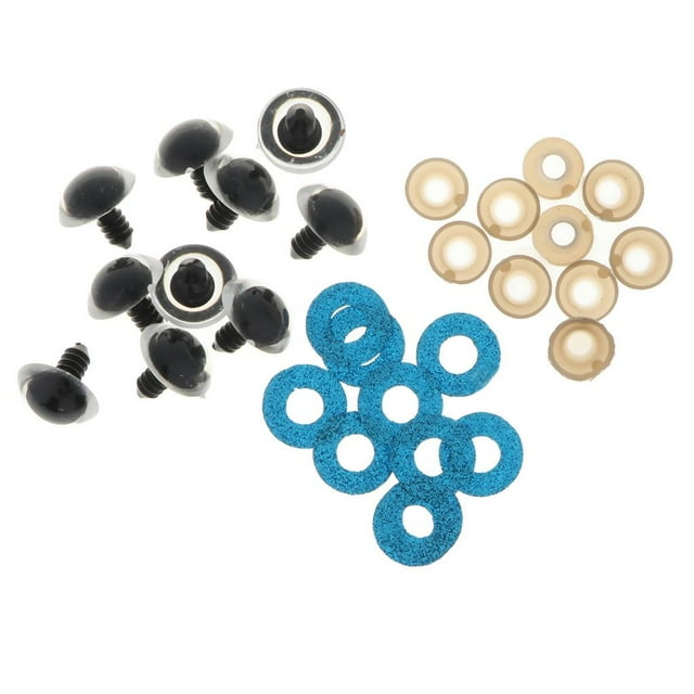 MERIGLARE Marionnette de Poupée 24mm Yeux Ronds en Plastique + Non-Tissés Pailletés + Laveuse, Bleu