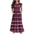 thumbnail image 1 of WRKEKC Robe Maxi pour Filles, Robe Décontractée d'Été pour Filles, Robe d'Été à Manches Courtes Col Rond Couleur Unie 8-9 Ans, 1 of 5