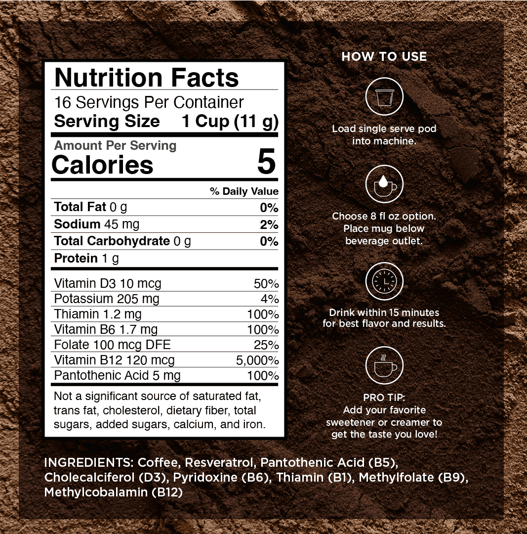 VitaCup Light Roast Coffee Pods w/ B Vitamins Compatible w/ K-Cup Brewers, 16 Count