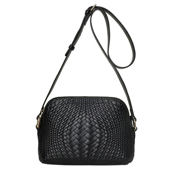 Jia Store Woven Leather Crossbody Bag for Women, Fashion One Shoulder Black Cowhide Purse