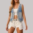 thumbnail image 2 of Denim Vest for Women Deep V Neck Tie Top Sleeveless Waistcoat Jean Vests, 2 of 4
