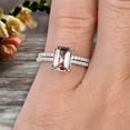 thumbnail image 5 of 2 Carat Surprisingly Morganite Engagement Ring On 10k White Gold Bridal Set 7x5mm Emerald Cut Thin Pave Stacking Band Art Deco, 5 of 5