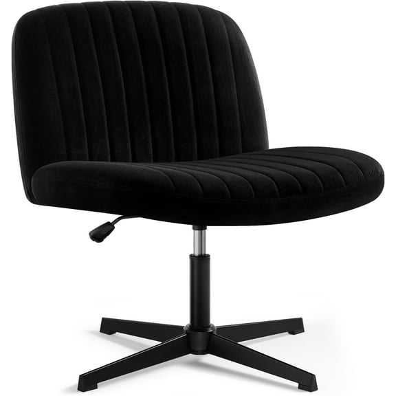 Criss Cross Chair, Velvet Armless Wide Office Chair no Wheels, Cross Legged Chair with Adjustable Height, Wide Seat, Desk Chair for Home, Office, Bedroom (Black)