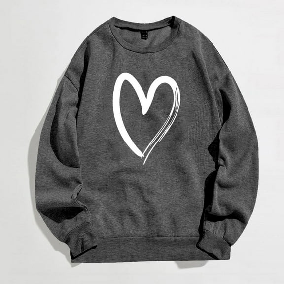 Gray Womens Sweatshirt Fashion Women's Warm Sweatshirt Casual Long Sleeve O Neck Soft Love Heart Printed Shirt Ladies Winter Sweatshirts Tops Fall Clothes for Women