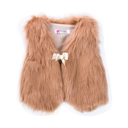 

Caitzr Toddler Baby Girl Faux Fur Sleeveless Vest Soft and Comfortable Plush V-Neck Short Coat