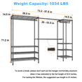thumbnail image 6 of Ulif E11 Heavy-Duty Garment Rack, Metal Freestanding Clothes Rack and Closet Storage Organizer System with 8 Shelves and 4 Hanger Rods, (73.2-97.6)" W x 14.5" D x 71.2" H, Load 1034 LBS, Black, 6 of 8