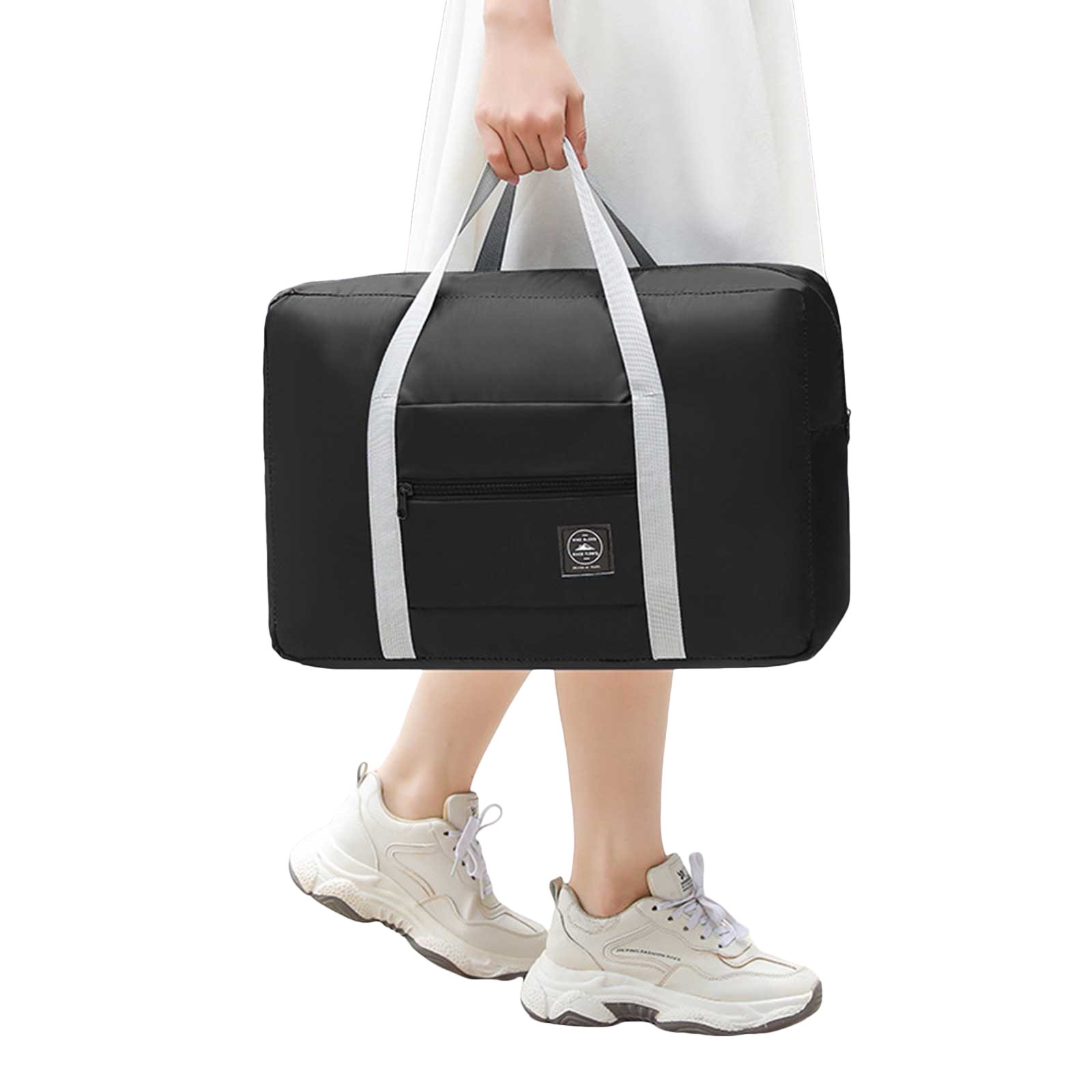 Faraee Travel Duffel Bag for Women Men Large Foldable Sports Gym Tote Bag Weekender Overnight Top Handle Handbag Black