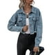 thumbnail image 5 of Txlixc Chaqueta de vaquero corta para mujeres, manga larga casual para adultos, dobladillo desgastado y solapa Txlixc  moda, 5 of 8