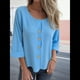 thumbnail image 4 of Blusas de para Mujer, Cuello en V, Mangas 3/4, Abotonadas, Sueltas, Informales, Lisas, Tipo Túnica. Azul 4XL, 4 of 6