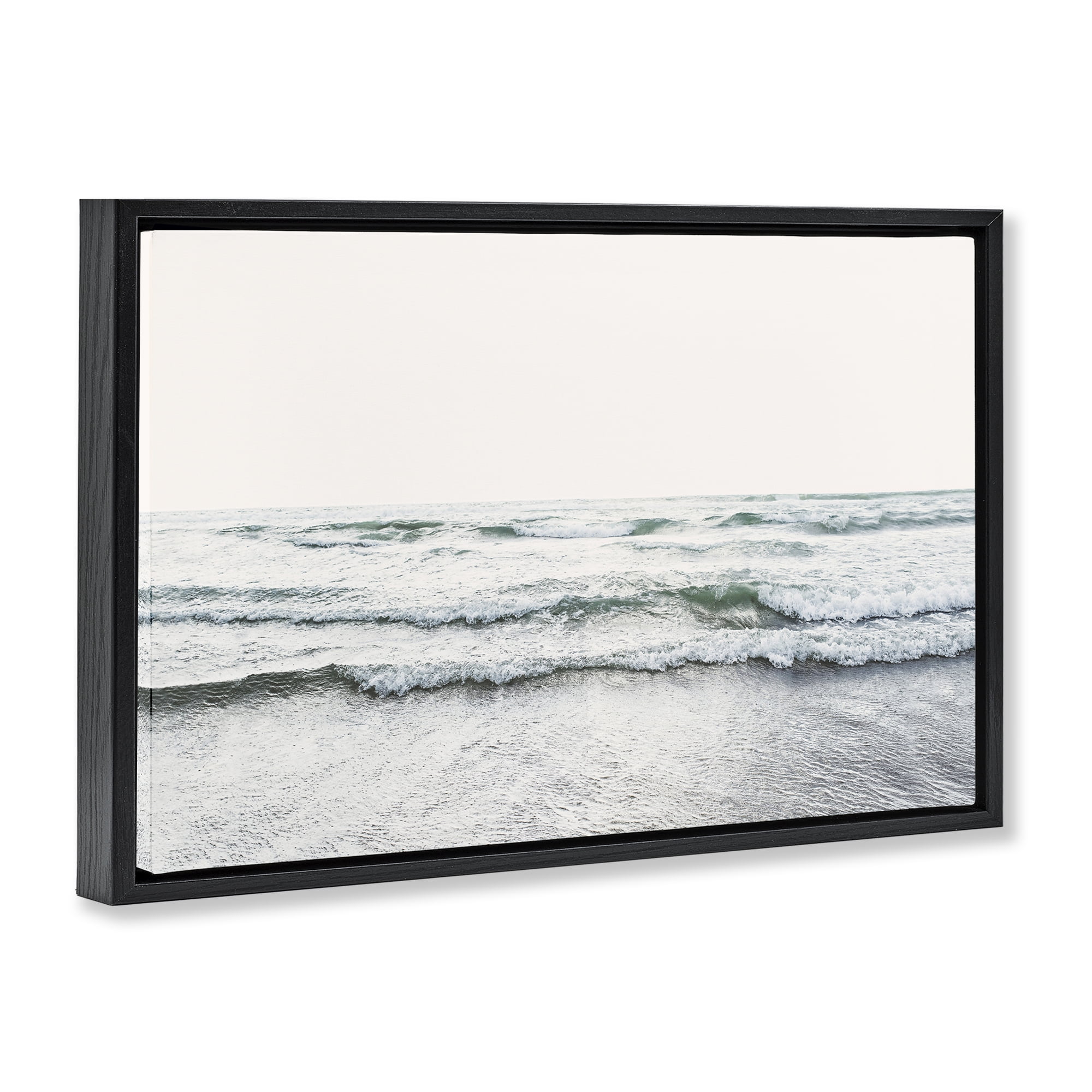 Stupell Industries Rolling Tide Waves Nautical & Beach Photography Black Floater Framed Canvas Art Print Wall Art, 25 x 17