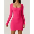 thumbnail image 4 of Women Bodycon Dress, Long Sleeve Square Neck Solid Color Slim Fit Fall Mini Dress Clubwear, 4 of 7