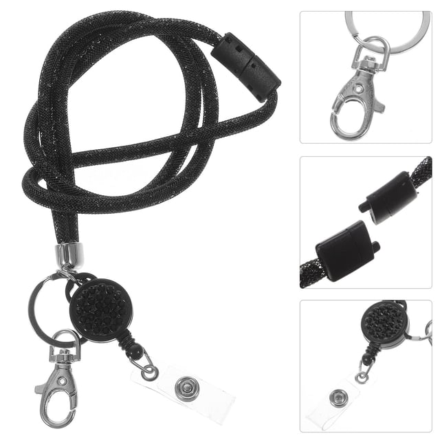 unbranded Lanyard Negro Con Carrete Retráctil Resistente Para Uso Diario Con Soporte Para Tarjetas