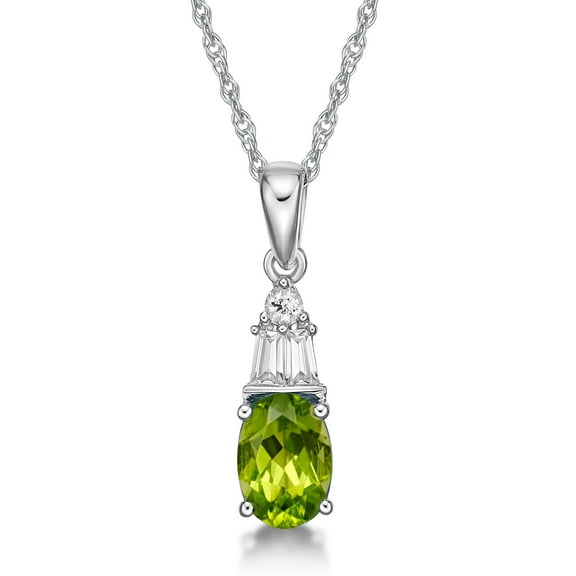 Jay Heart Designs 925 Sterling Silver Peridot and Created White Sapphire Pendant with 18" Chain