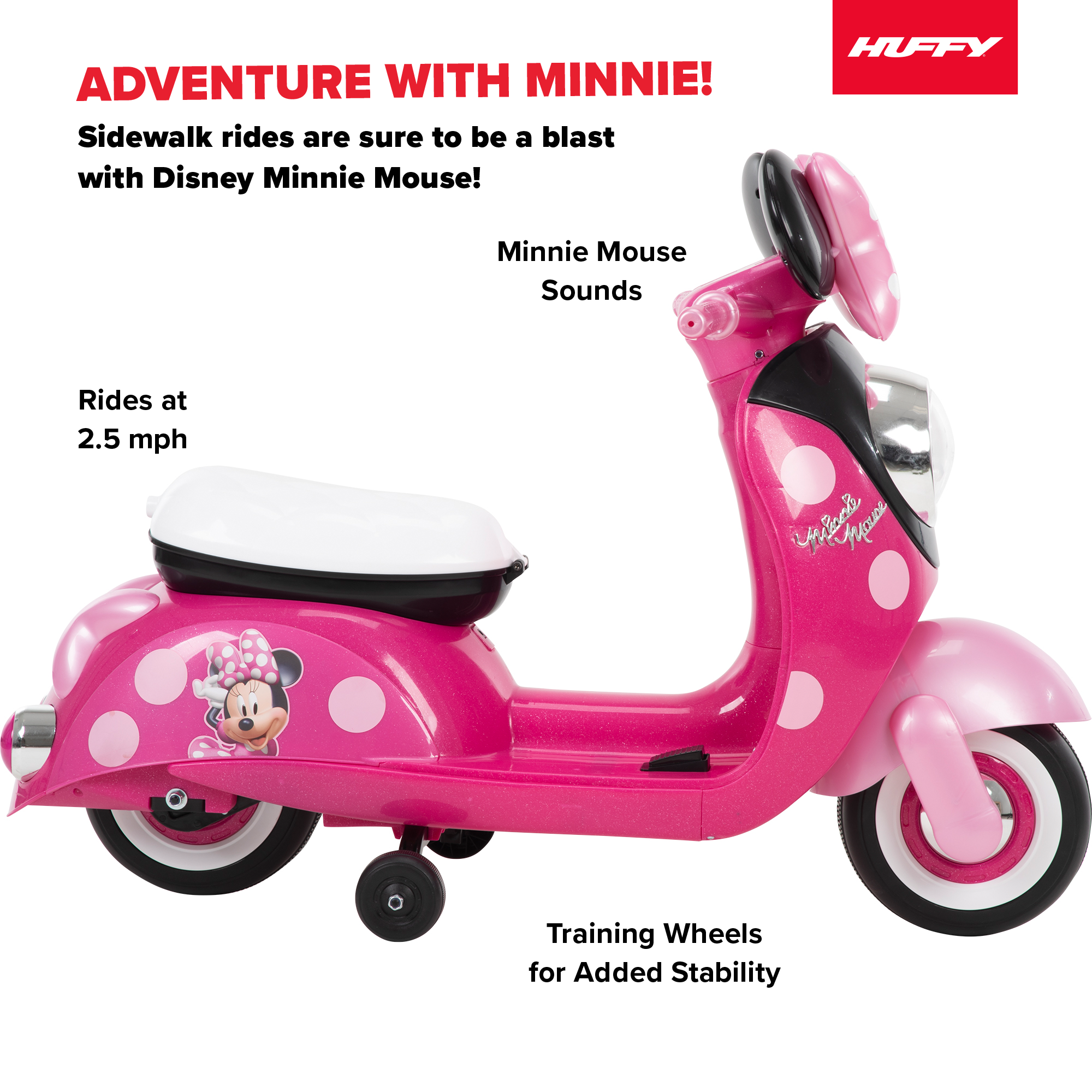 Disney Minnie Mouse 6V Euro Scooter Ride-on Battery-Powered Toy for Girls, Ages 1.5+ Years, by Huffy - image 2 of 14