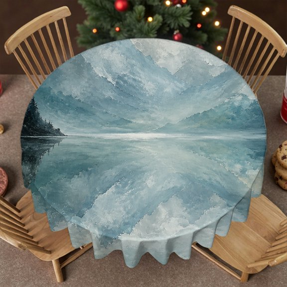 RKSupls 60-Inch Round Tablecloth for Dining Table - mountain lake mist reflection forest landscape Print, Polyester Tablecloths Soft Family Round Table Cover , Idea for Home Dining, Banquets