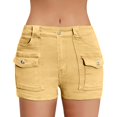 thumbnail image 6 of uublik Stretchy Jean Shorts for Women High Waisted Pull On Jorts with Pockets Denim Shorts Women Summer Casual Shorts, Khaki, 6 of 6