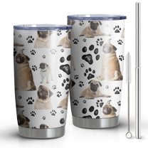 20oz Tumblers Pug and Footprints Stainless Steel Vacuum Insulated Double Wall Travel Tumbler Cups Mug with Lid and Straw,Cleaning Brush for Cold & Hot Drinks