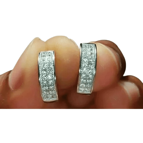 Men's 2CT Round Lab Created Huggie Hoop Earrings 14K White Gold Plated