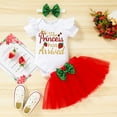 thumbnail image 2 of Sinhoon Newborn Baby Girl Outfits Infant Letter Print Romper+Tutu Skirt+Headband+Legging Warmer Coming Home Clothes Set, 2 of 7