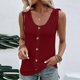thumbnail image 3 of Top de verano para mujer, sin mangas, con ojales, cuello en U, Color puro, con un solo pecho, camisa con hombros descubiertos, Top Borgoña M, 3 of 6