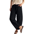 thumbnail image 2 of Nestiefly Women's Summer Linen Pants Casual High Waisted Wide Leg Palazzo Trousers Boho Cropped Work Pants with Pockets Black XL, 2 of 3