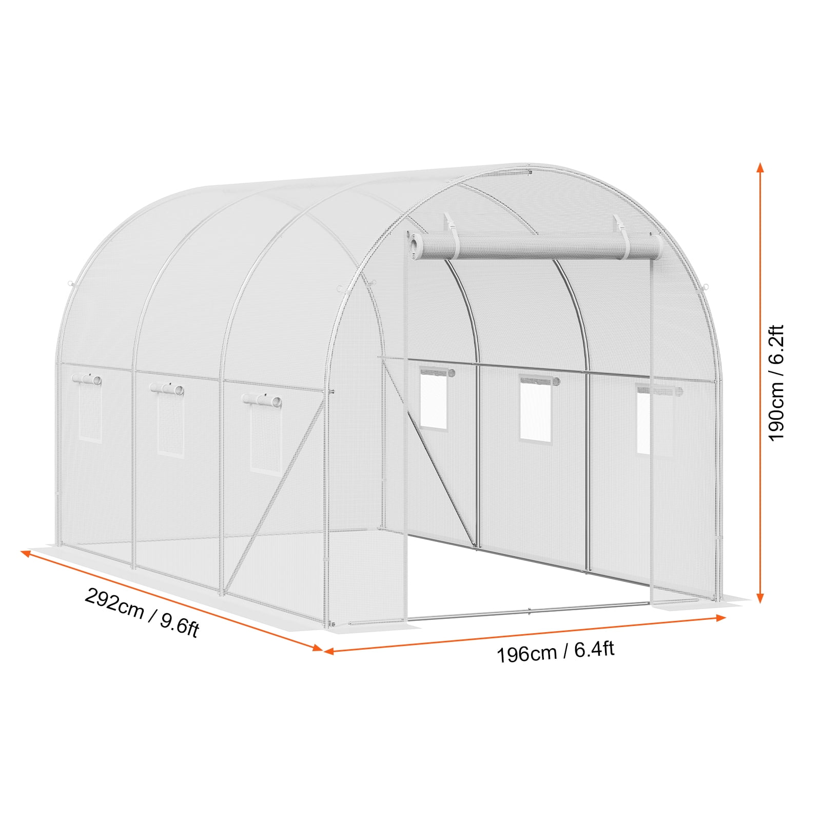 KFFKFF Walk-in Tunnel Greenhouse, 10x7x7 ft, Featuring a Durable Galvanized Steel Frame and White PE Covering, Equipped with a Roll-up Zipper Door and 6 Ventilation Windows