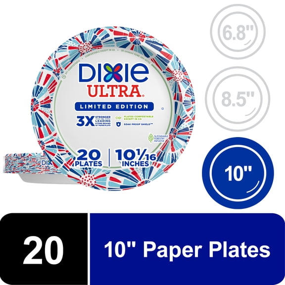 Dixie Ultra Summer Design Disposable Paper Plates, 10", Multi-Color, 20 Count
