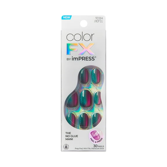 KISS imPRESS Color FX  Short Oval Press-on Nails, Black, 30 Pieces