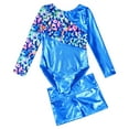 thumbnail image 3 of YONGHS Kids Girls Printed Long Sleeve Dance Gymnastics Leotards and Athletic Shorts Set, 3 of 7