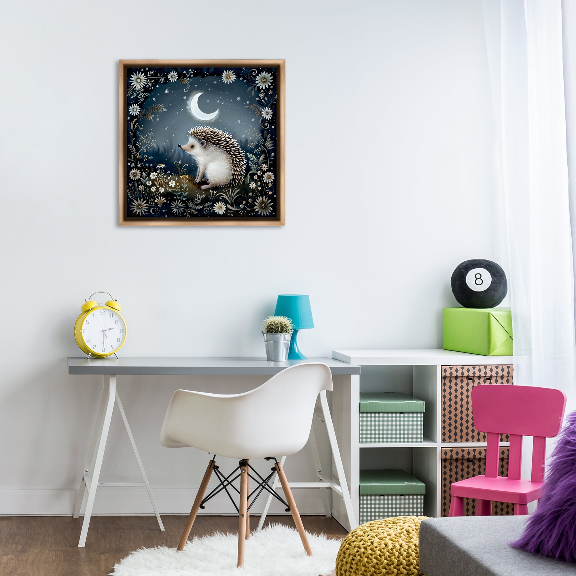 Stupell Industries Hedgehog Under Forest Moon Animals Painting Brown Floater Framed Canvas Art Print Wall Art, 25 x 25