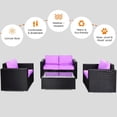 thumbnail image 4 of Gymax 4PC Rattan Patio Furniture Set Outdoor Wicker With Purple Cushion, 4 of 10