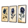 thumbnail image 3 of Designart "Blooming Blue Retro Flower I" Floral Framed Wall Art Set Of 3 - Blue Traditional Frame Gallery Set For Office Decor, 3 of 6