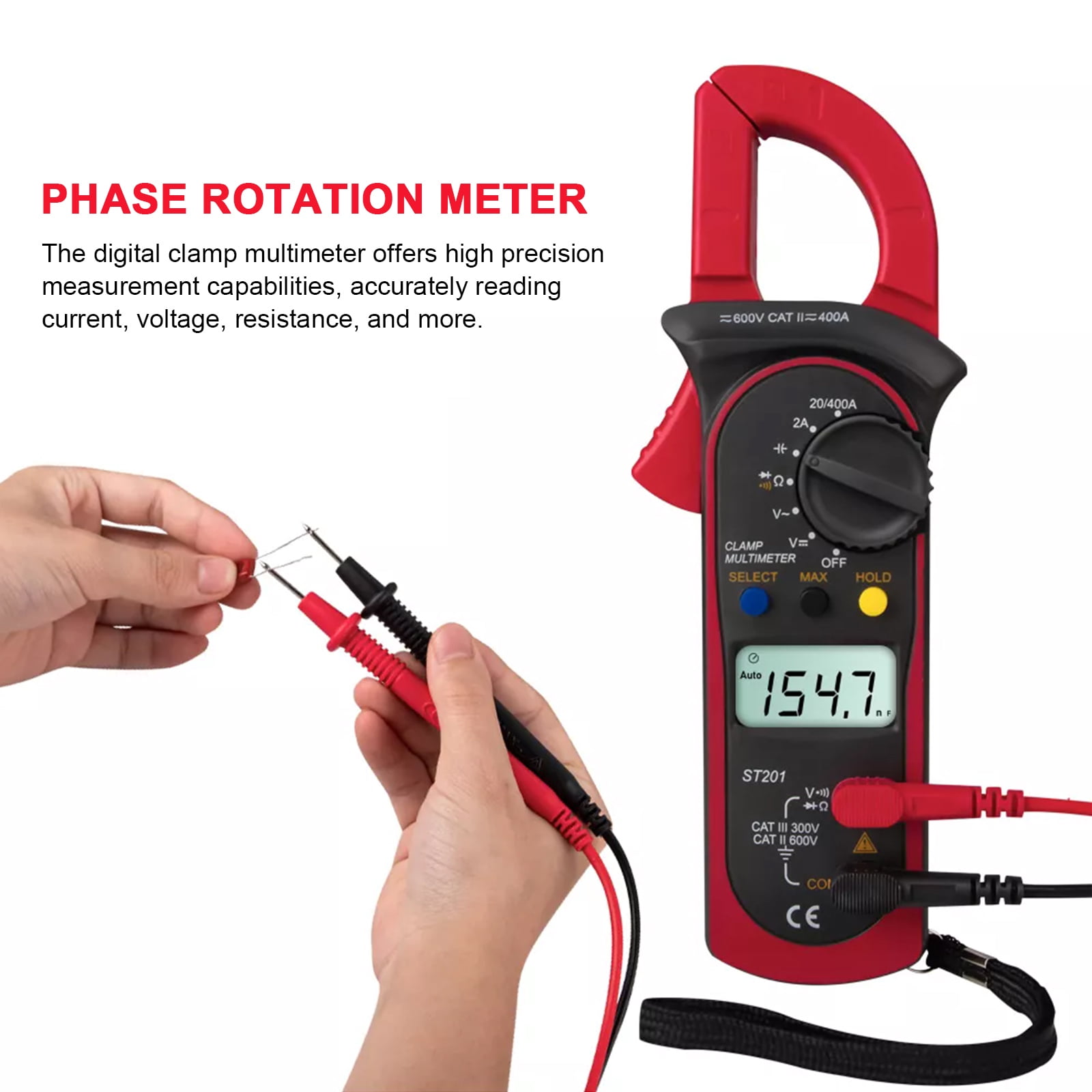 COMPUKAS Digital Clamp Meter Multimeter, Red, Compact 8.10 x 2.65 x 1.14 in, Accurate Electrical Tester