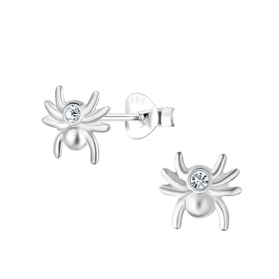 925 Sterling Silver Spider Stud Earrings with Crystals