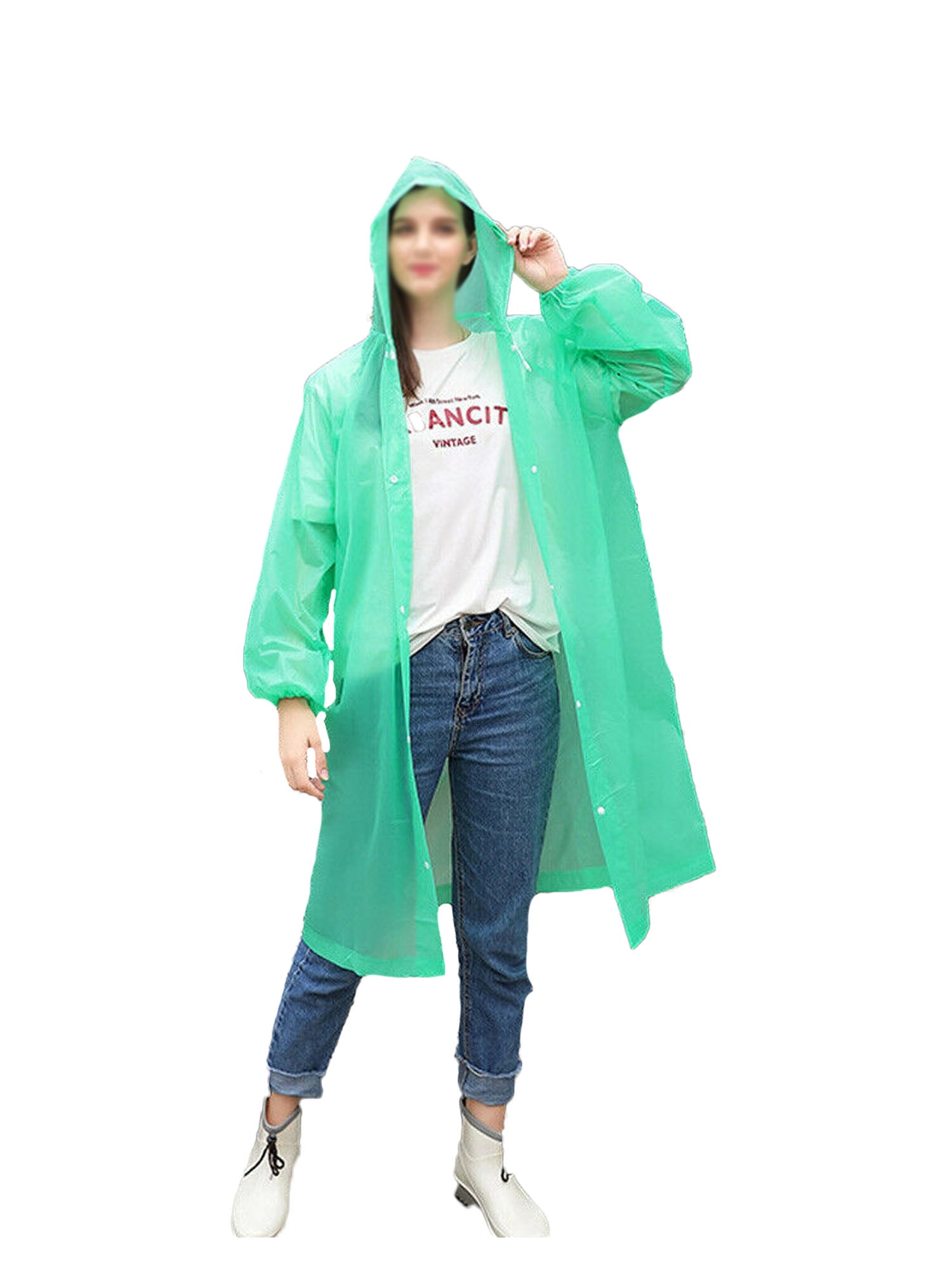 Emergency Hooded Rain Poncho Raincoat Reusable Unisex One Size Fits Most 