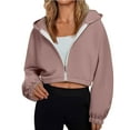 thumbnail image 2 of ClodeEU Women's Long Sleeved Hooded Sweatshirt, Zipper Solid Color Loose Jacket, Hoode Sweatshirts Top Coffee,Womens Plus XL, 2 of 9