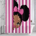 thumbnail image 3 of Cute Girl Shower Curtain for Bathroom Decor, Pink White Stripe Bow Cartoon Vintage Style Waterproof Fabric Shower Curtain, 36"x72" Set with 12 Hooks, 3 of 9