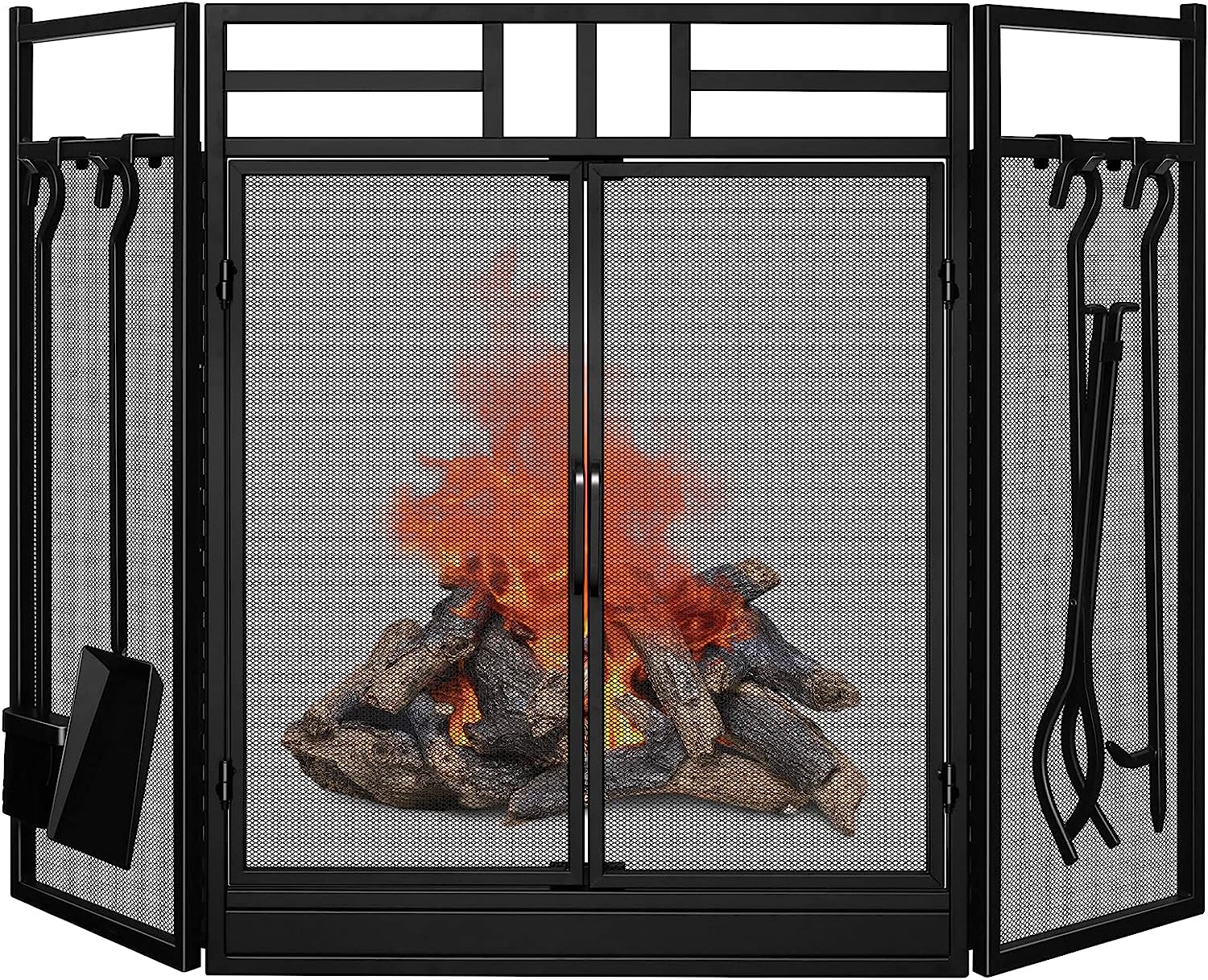 3 Panel Folding Fireplace Screen with Doors Large Flat Guard Fire