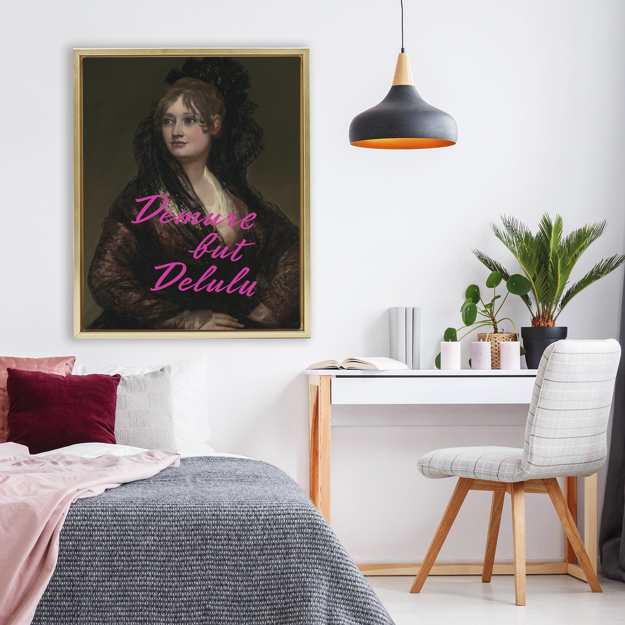 Stupell Industries Iconic Demure But Delulu Gold Framed Floater Canvas Wall Art, design by Grotto Studios