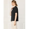 thumbnail image 4 of Blusa de trabajo Allegra K con cuello redondo mangas cortas Tapeta medio botón volantes mujer Negro S, 4 of 6