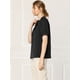 thumbnail image 4 of Blusa de trabajo Allegra K con cuello redondo y mangas cortas Tapeta de medio botón volantes Negro L, 4 of 6