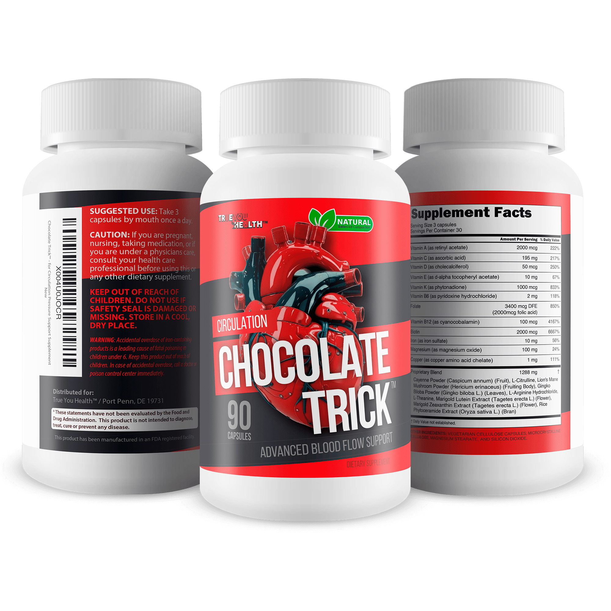Chocolate Trick for Circulation - Our Best Blood Flow Supplement - Complete Circulatory Health Support - Natural Pressure Support Supplement