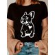 thumbnail image 1 of Camiseta con estampado de bulldog francés de inspiración vintage para mujer. Cuello redondo, manga corta, 100 % algodón, lavable a máquina. Estampado en negro con detalle de corazón blanco. Estilo ret, 1 of 6