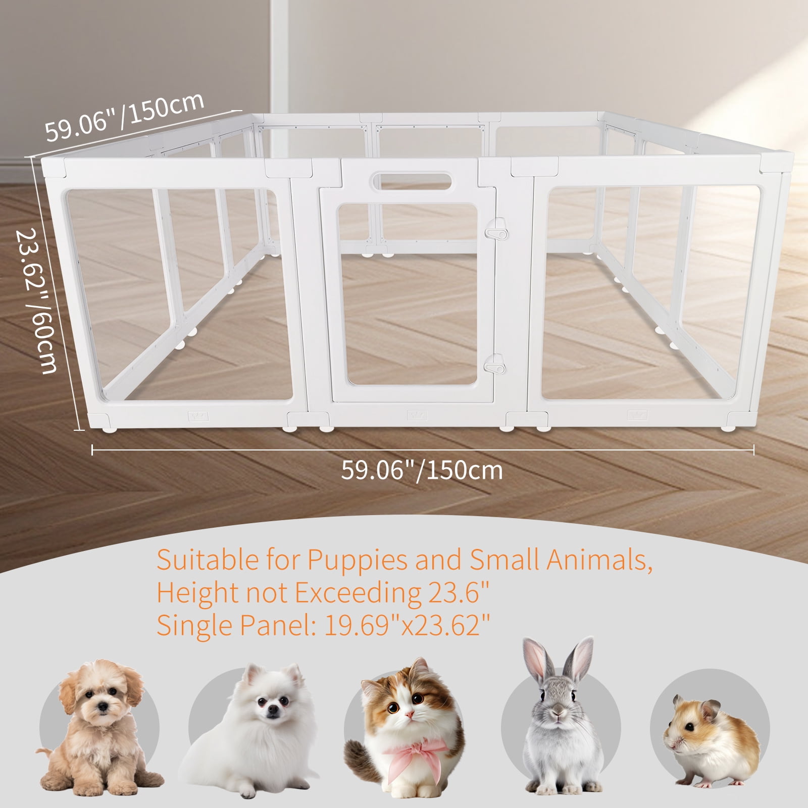 Clear Acrylic Dog Playpen Indoor, Transparent Fence for Puppy Rabbit and Cat, Easy Assemble Plastic Playard 12 Panels