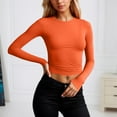 thumbnail image 2 of Fiaer.Womens Long Sleeve Slim Fit Cropped T Shirts.Womens Crew Neck Plus Size Trendy Tshirts.Going out Basic Tops for Women Orange M, 2 of 4