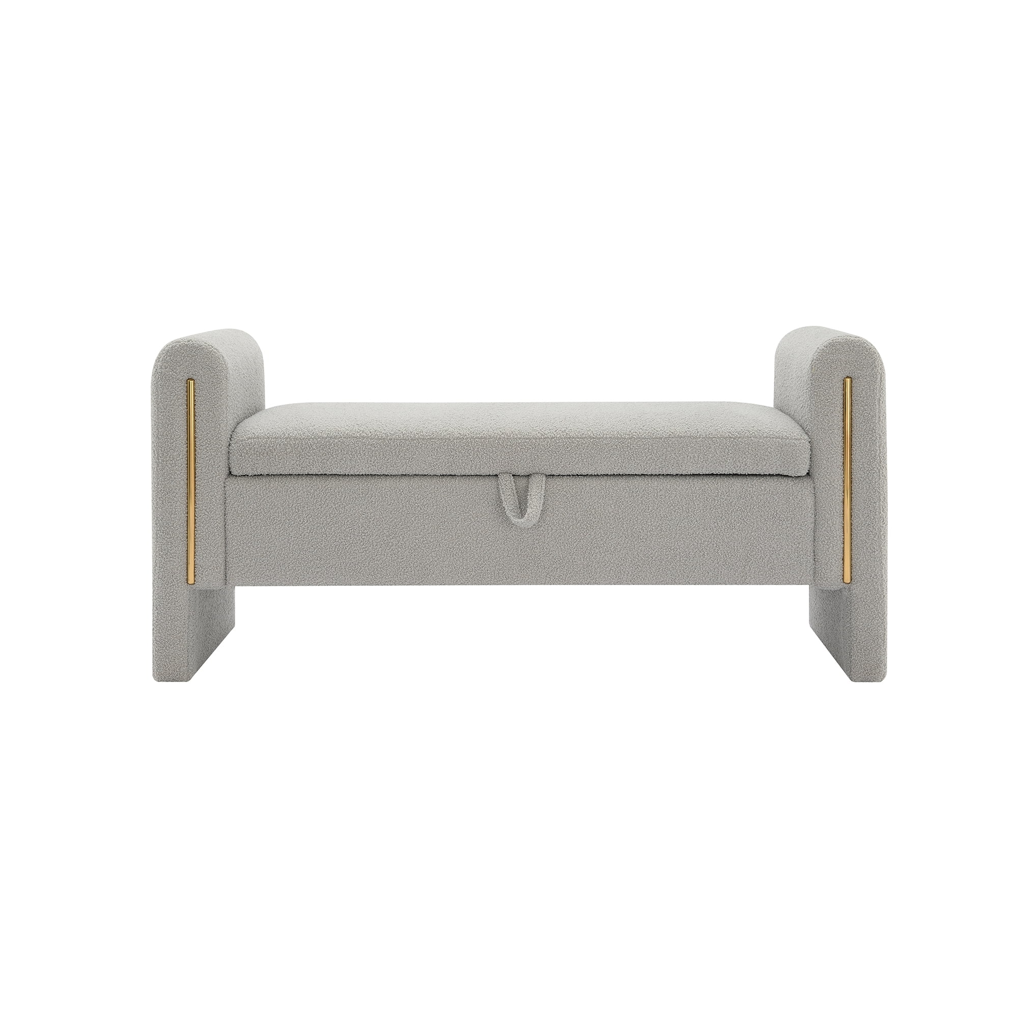 Miniyam Modern Teddy Fabric Upholstered Bed End Bench with Arms and Storage, for Living Room,Bedroom, Gray